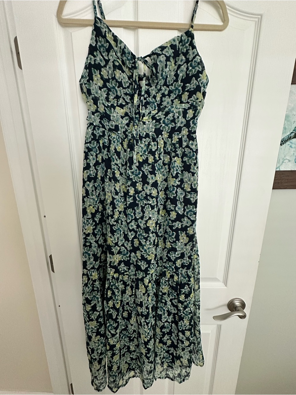 LOFT NWOT Floral Navy, Black & Sage Spaghetti Strap Maxi Dress
